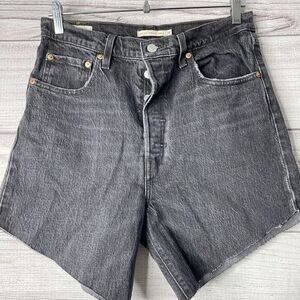 Levi's Denim Shorts Womens 30 Black Premium Ribcage High Rise Button Fly Cut Off